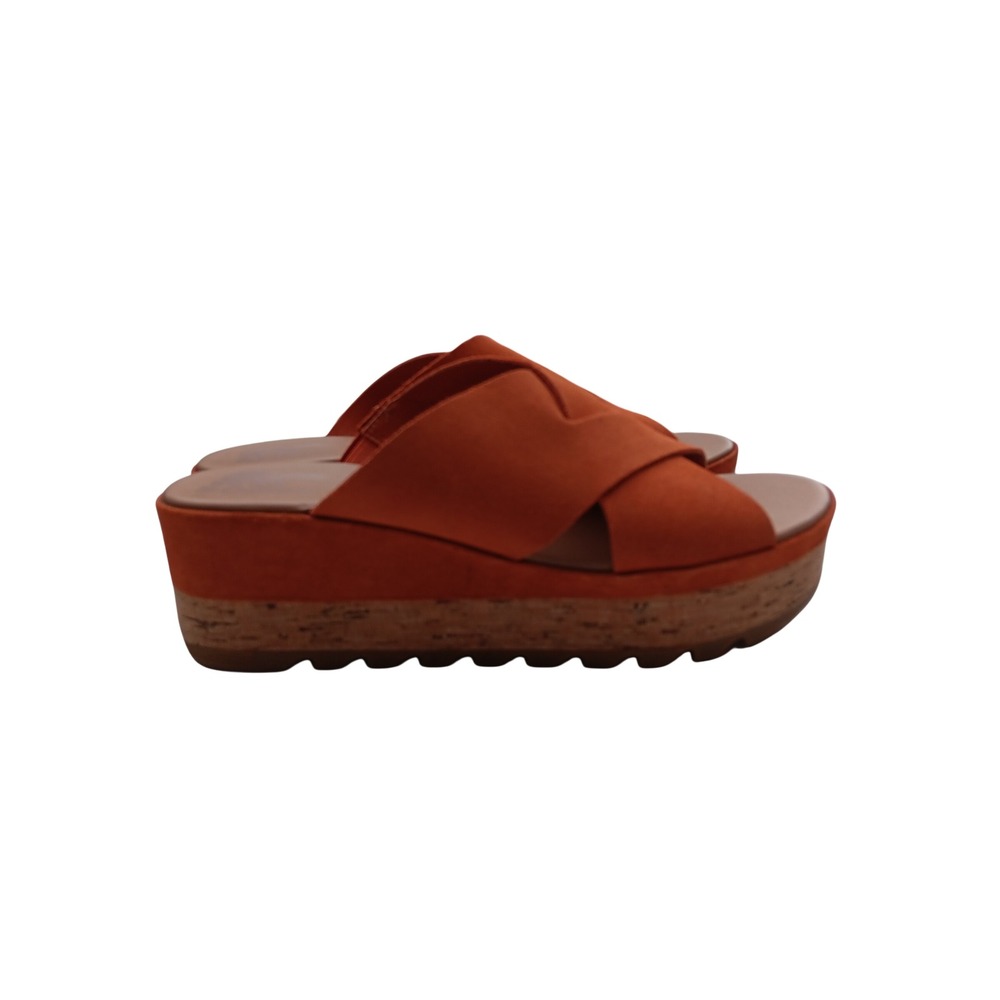 Sorel Cameron Flatform Sandals Orange Suede Cross Strap NL4631-806 Womens 8.5